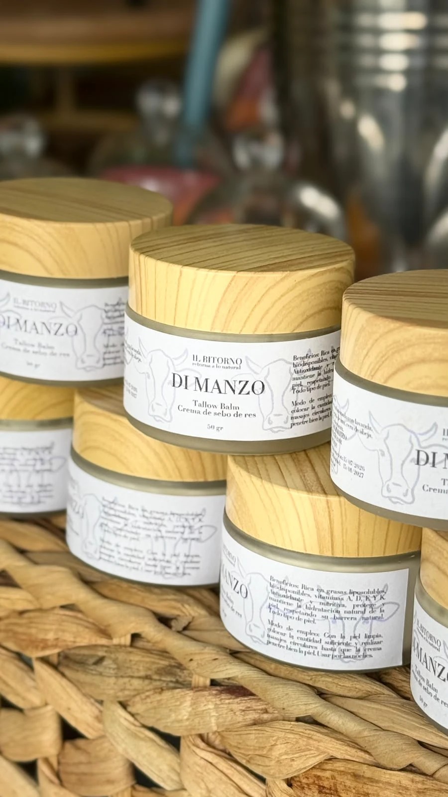 Di Manzo · Tallow Balm, crema de sebo de res ILRITORNO en frasco de 50 gr con tapa de madera